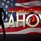 A silhouette of Soldier Boy standing before the American Flag, all of which is the title card for a musical.